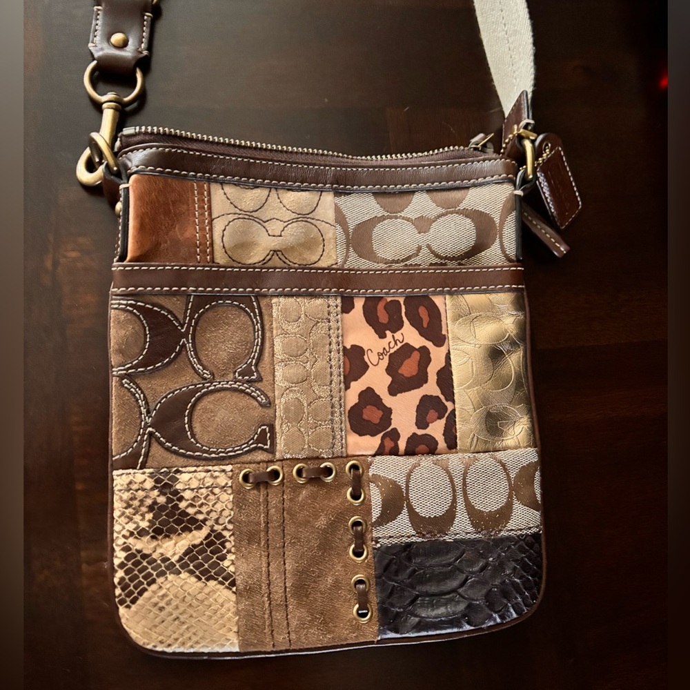 COACH patchwork crossbody,many patterns & materials,animal print theme 9x7x2in